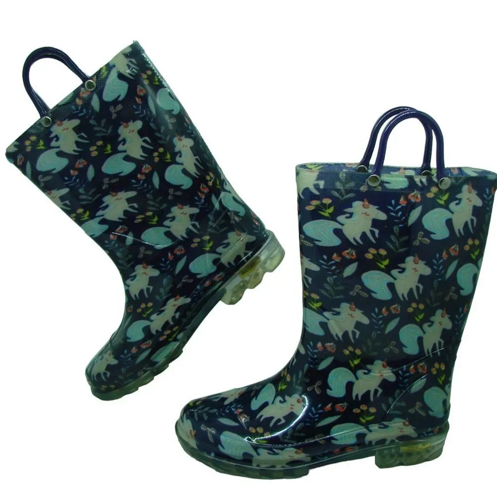 Western Chief Girls Youth Multicolor Unicorn Print Pull On Rain Boots Size 13/1